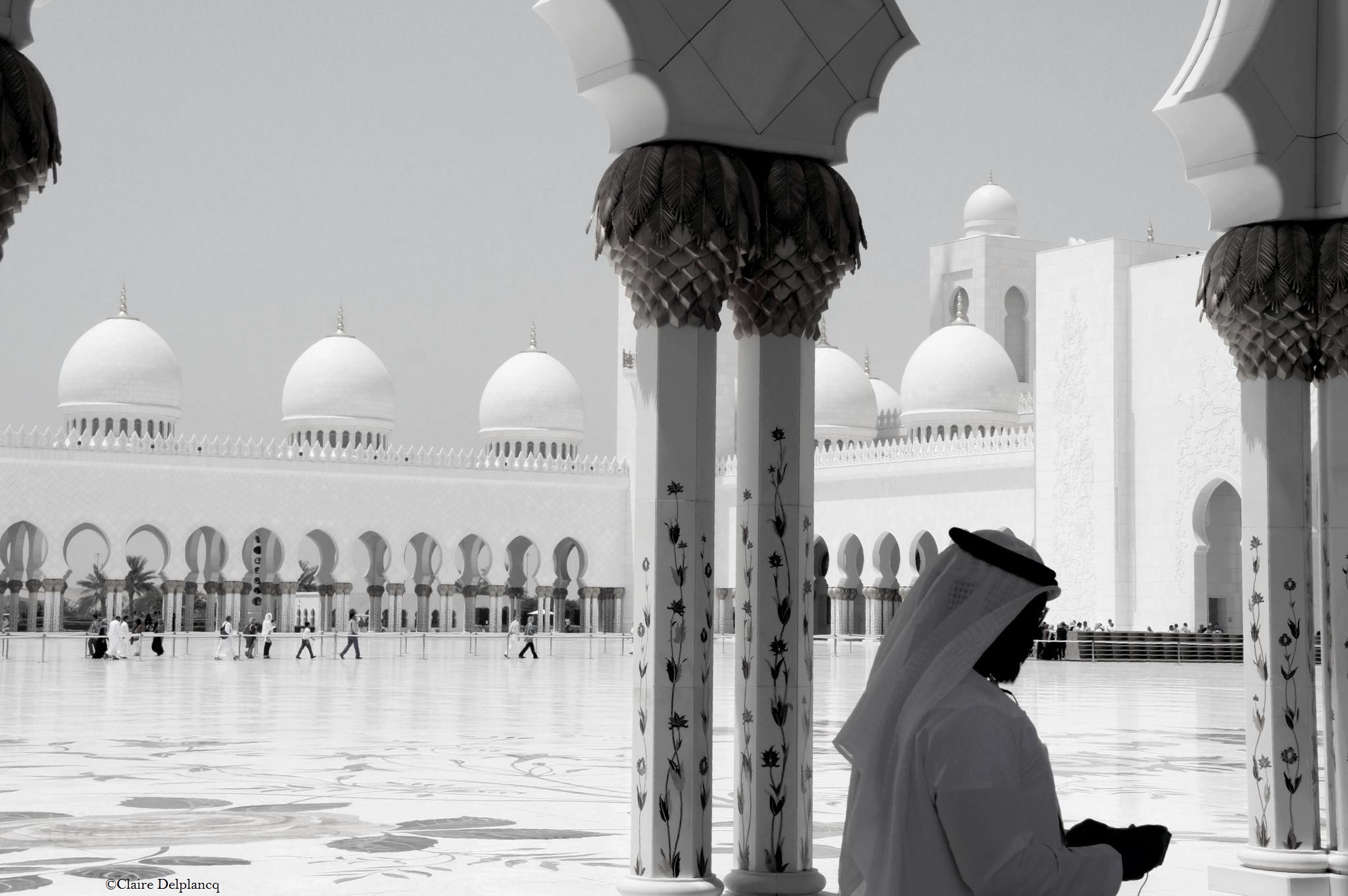 UAE-Abu-Dhabi-Great-Mosque-B&amp;W