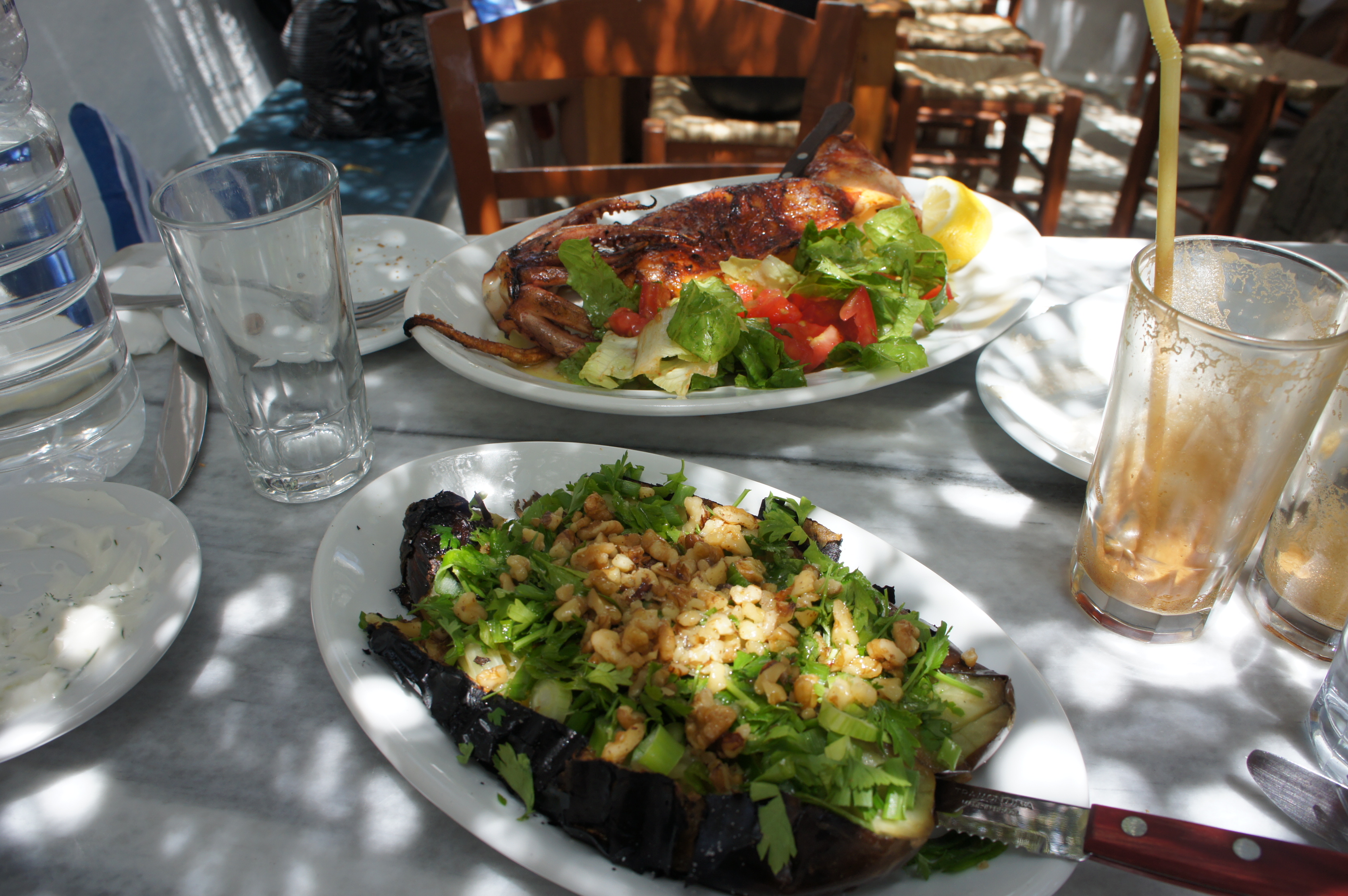 Aubergine and calamari Kiki's Tavern Mykonos