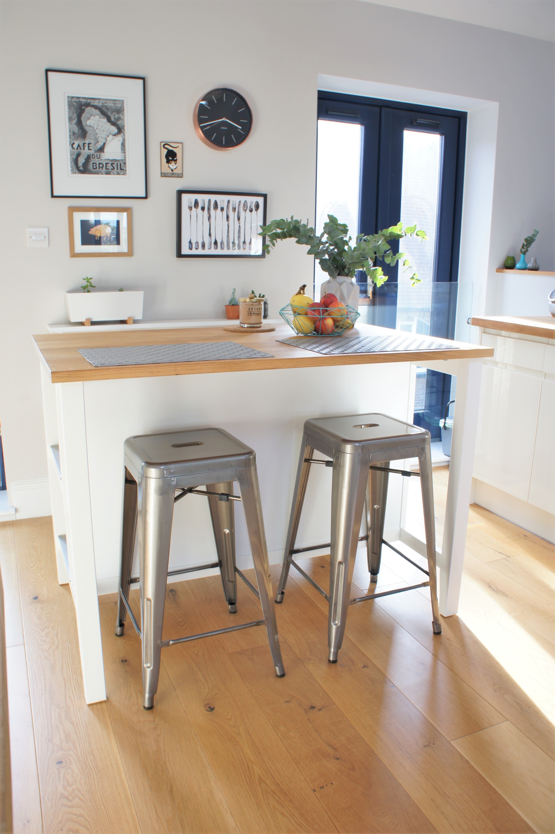 Ikea kitchen island and industrial stools