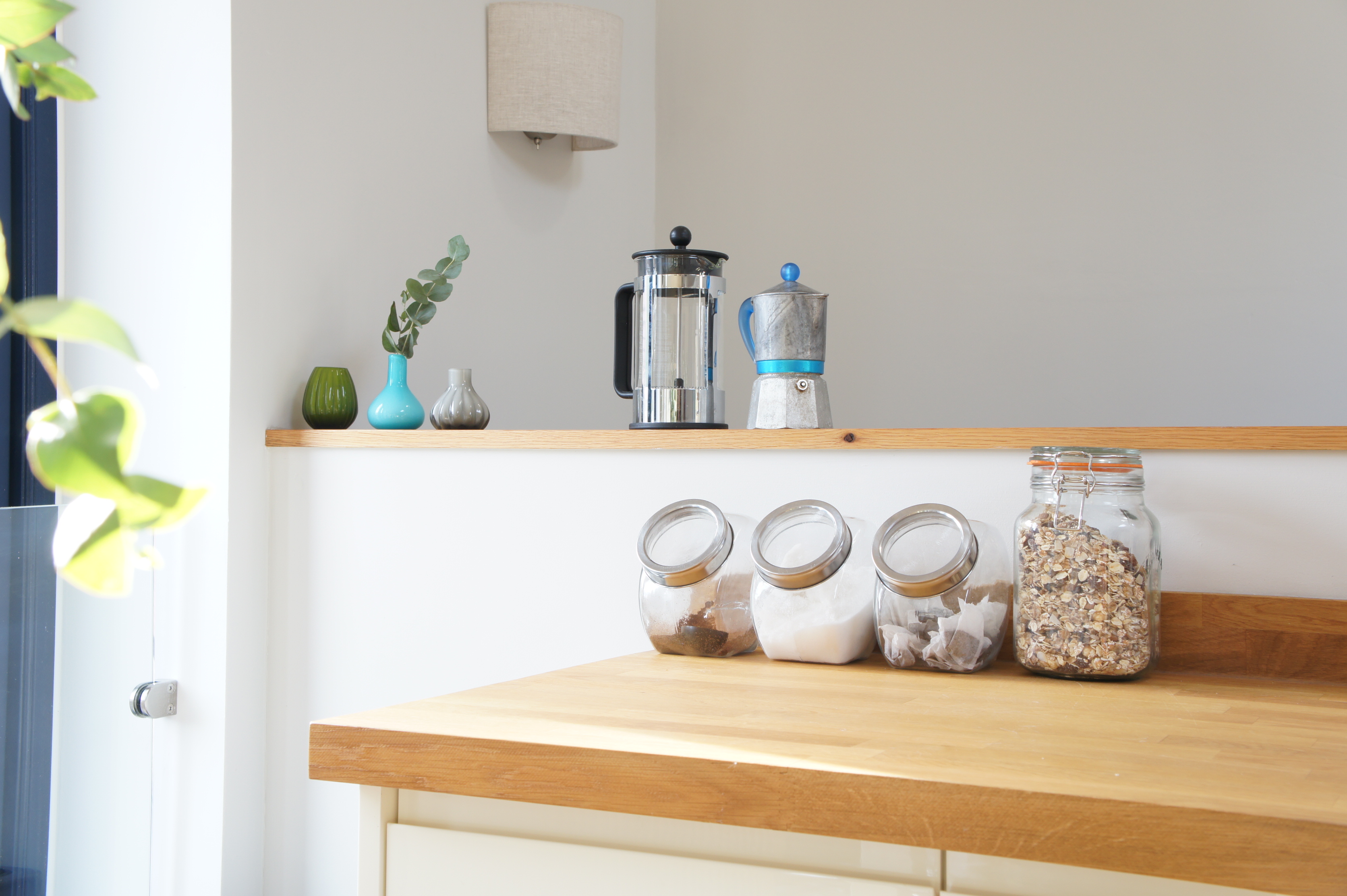 Kitchen jars, Bialetti coffee maker and Bodum French press