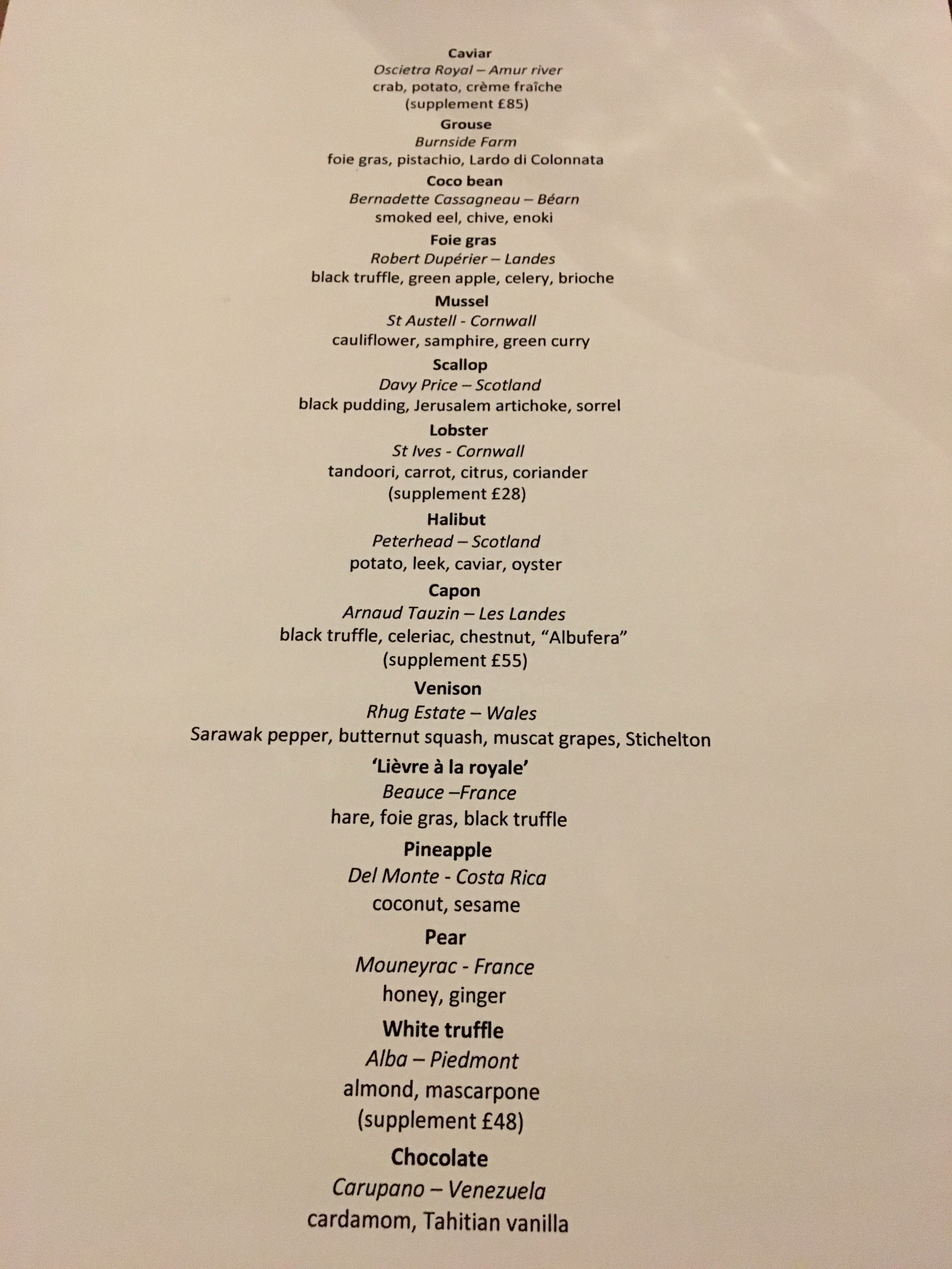 Hélène Darroze at The Connaught menu