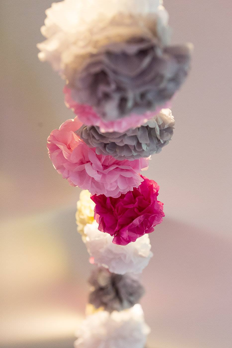 Wedding grey and pink paper pompoms