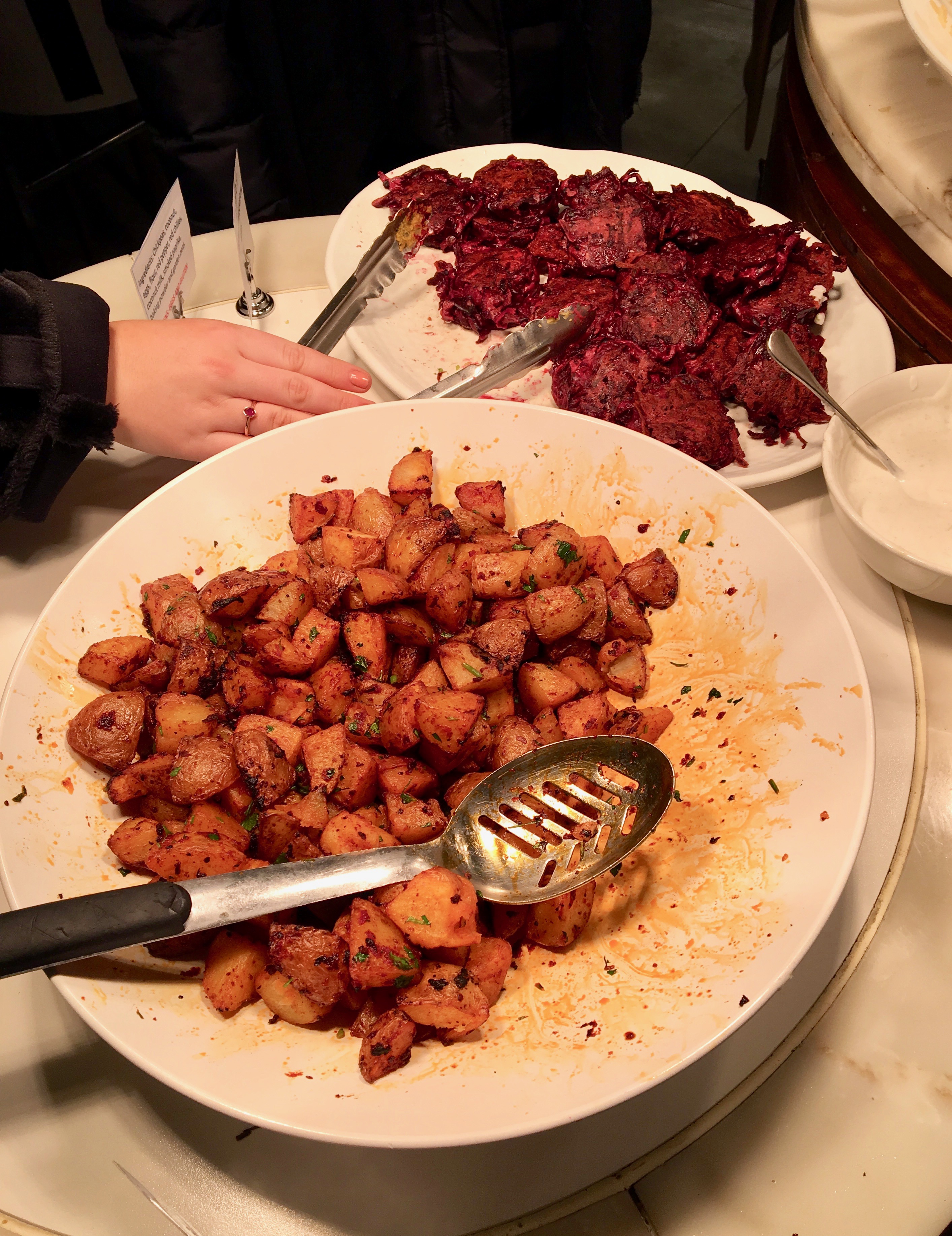 Ethos London Buffet with beetroot fritters