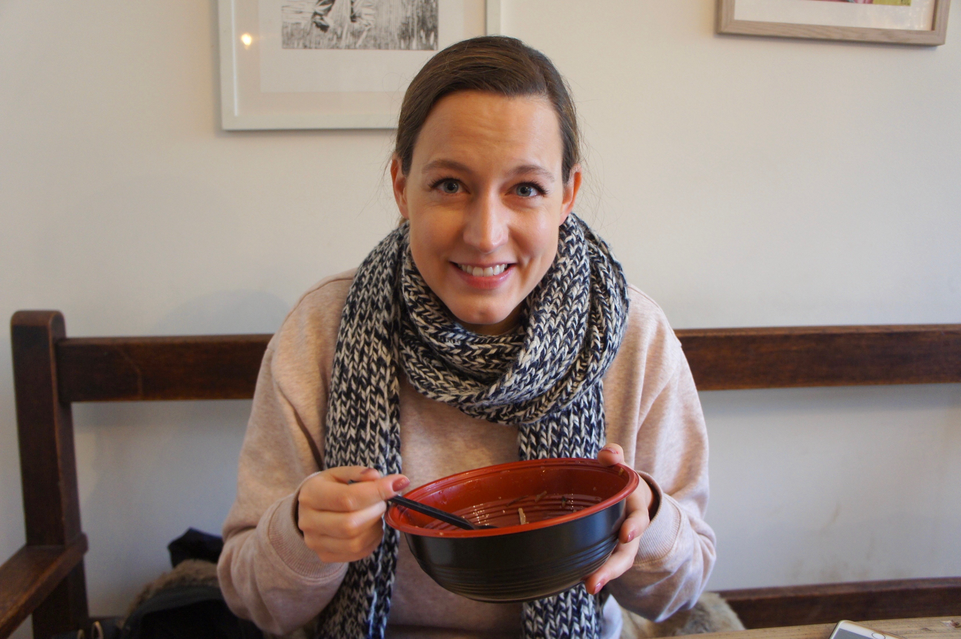 Eating ramen at Flat Iron Square