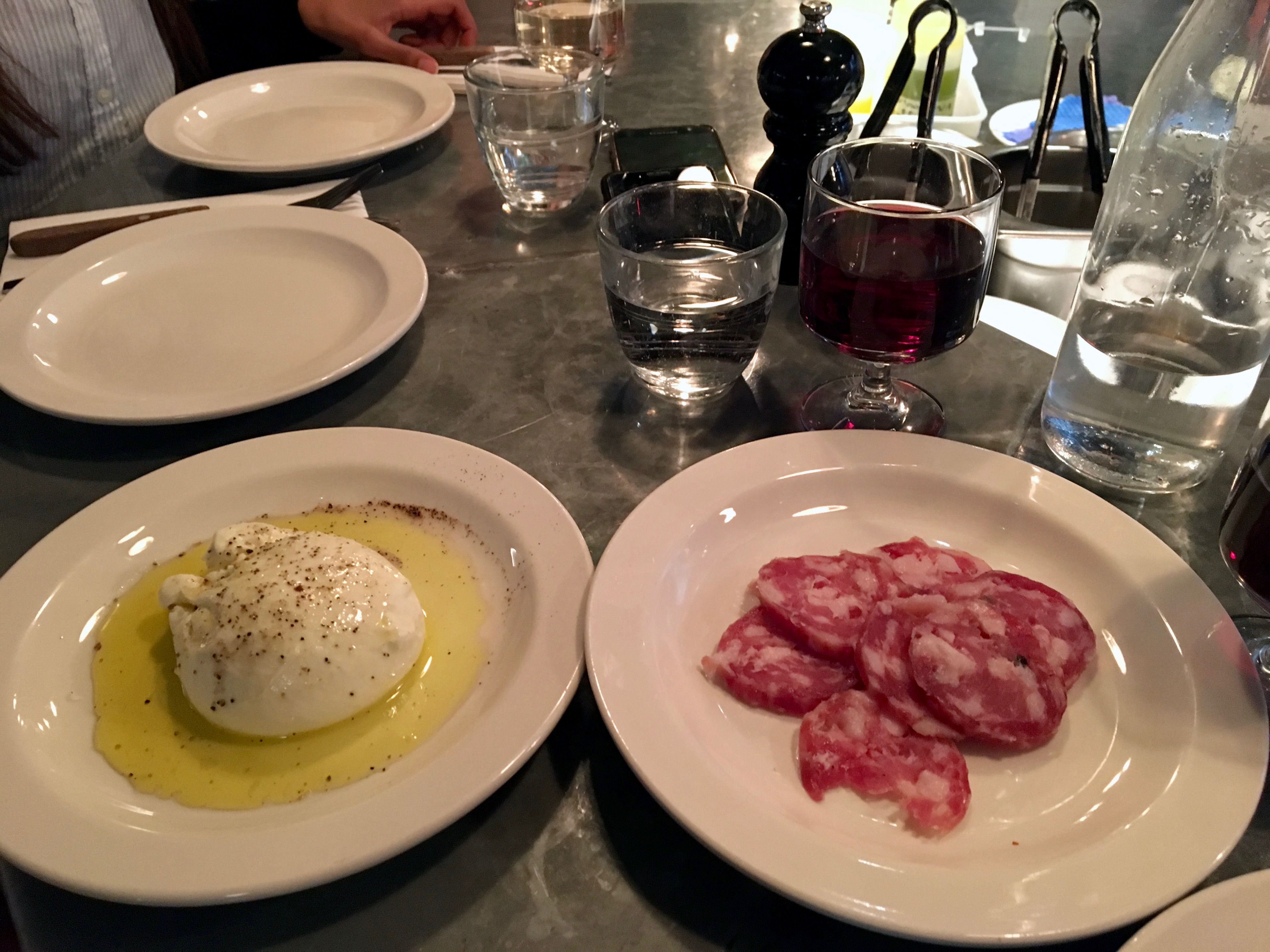Burrata and salame Padella London