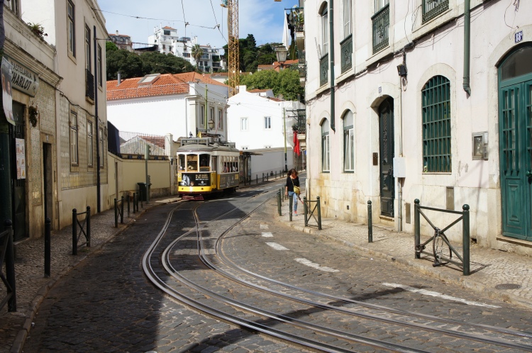 Tramway in Alfama Lisbon