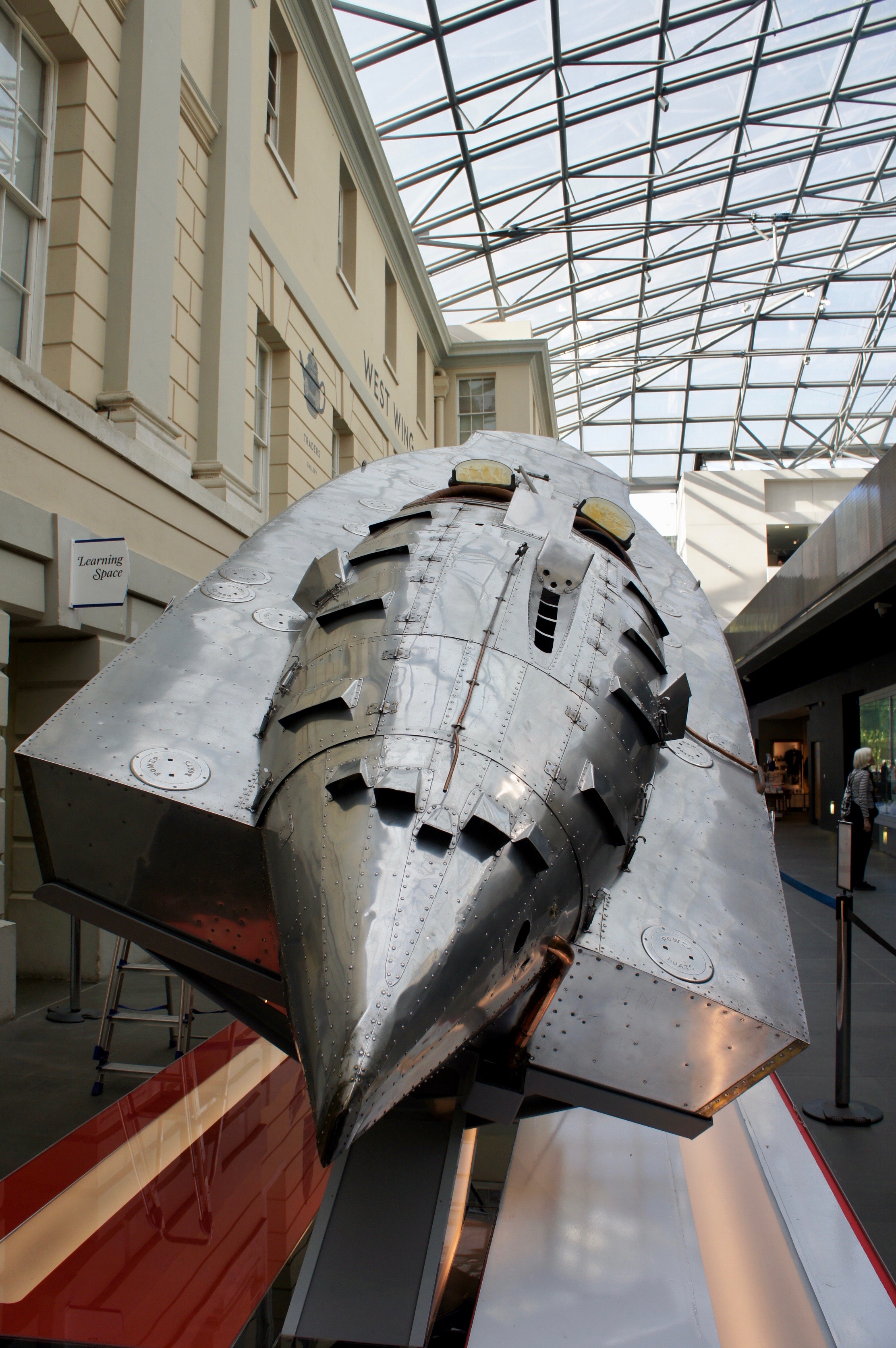 Silver speed boat at The National Maritime Museum