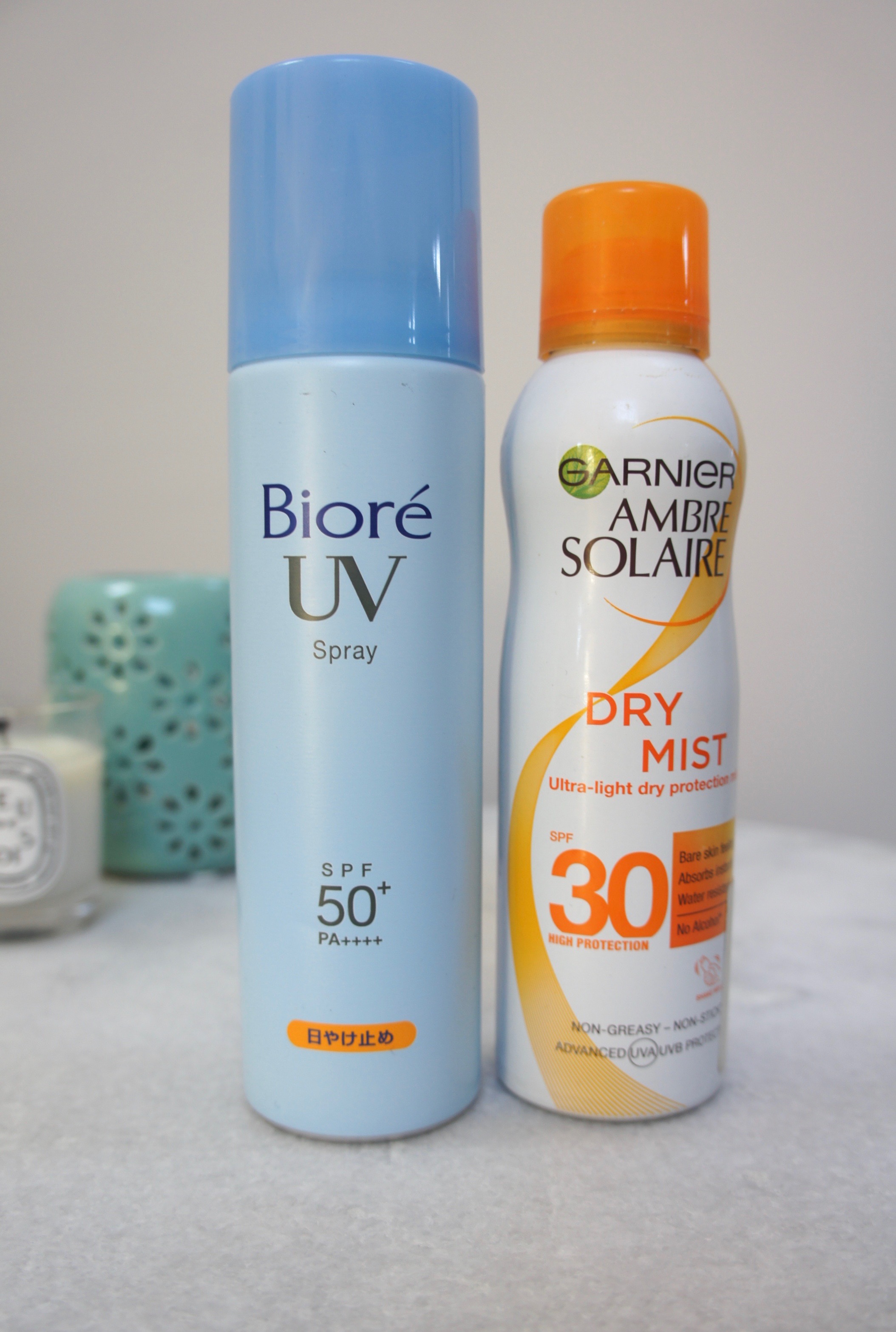 Favourite sunscreens in 2018 - Biore UV Spray and Garnier Ambre Solaire Dry Mist