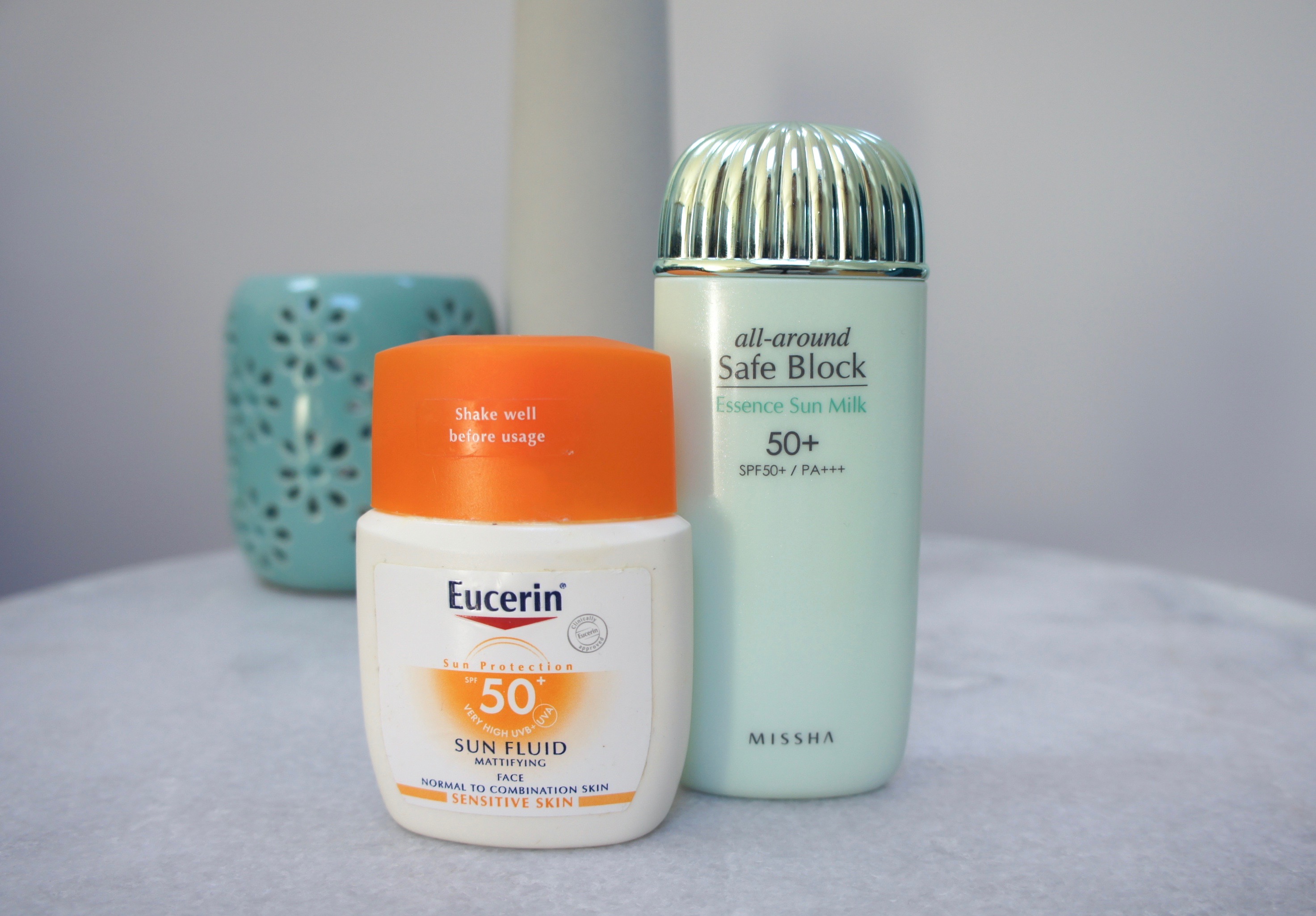 Favourite sunscreens in 2018 - Eucerin Sun Fluid Mattifying and Missha Safe Block Essence