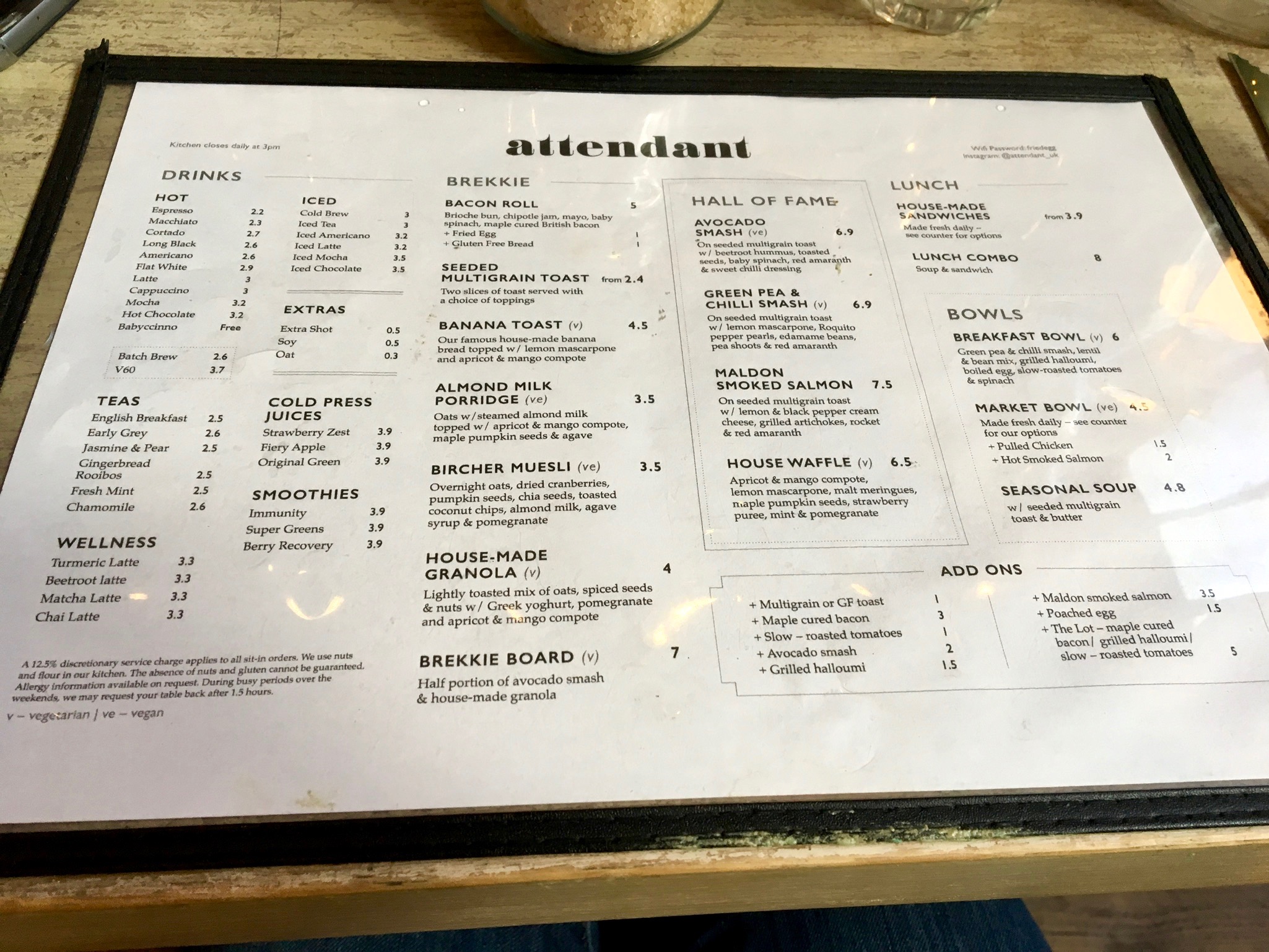 The Attendant Shoreditch Menu