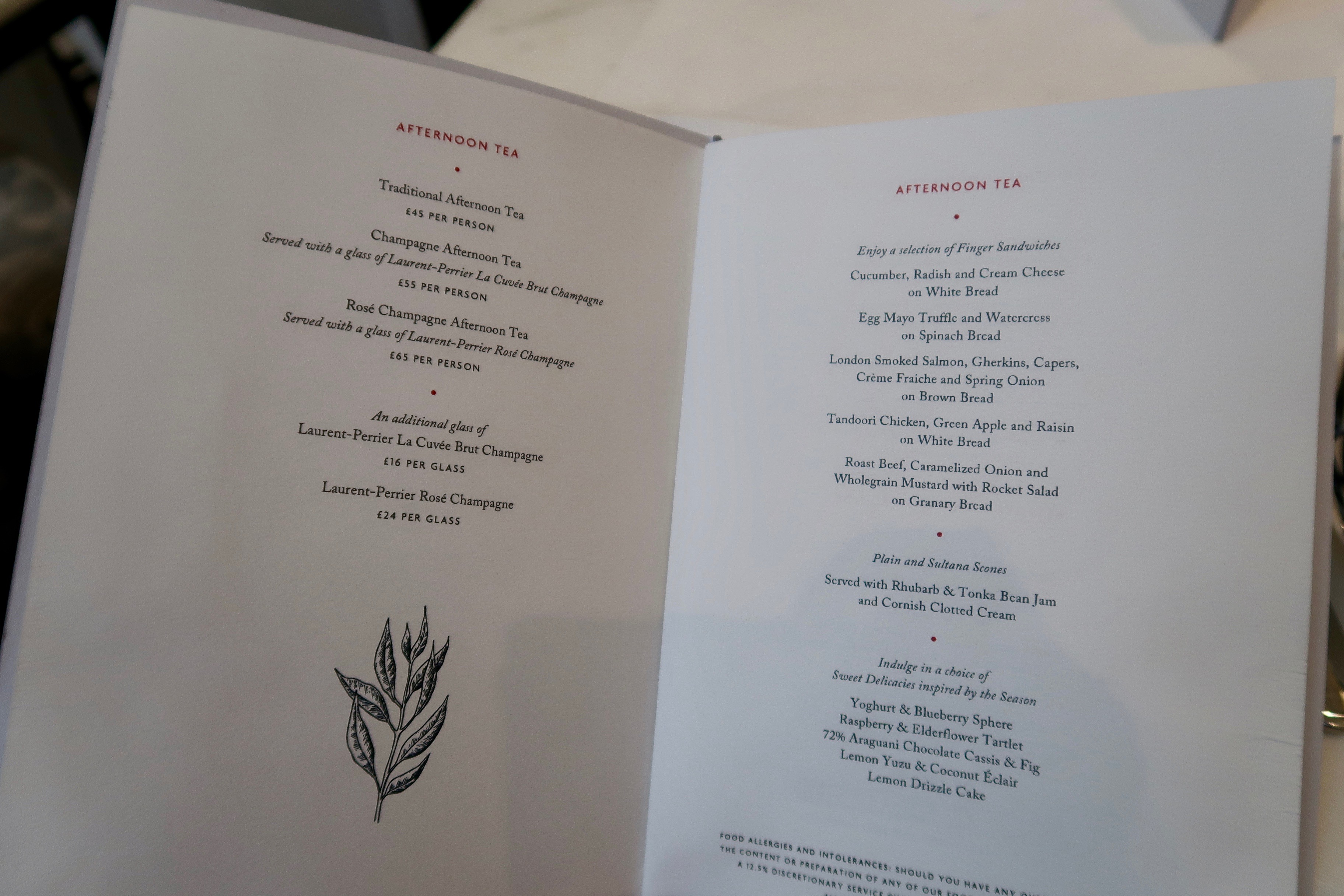 Afternoon Tea menu at the Corinthia London