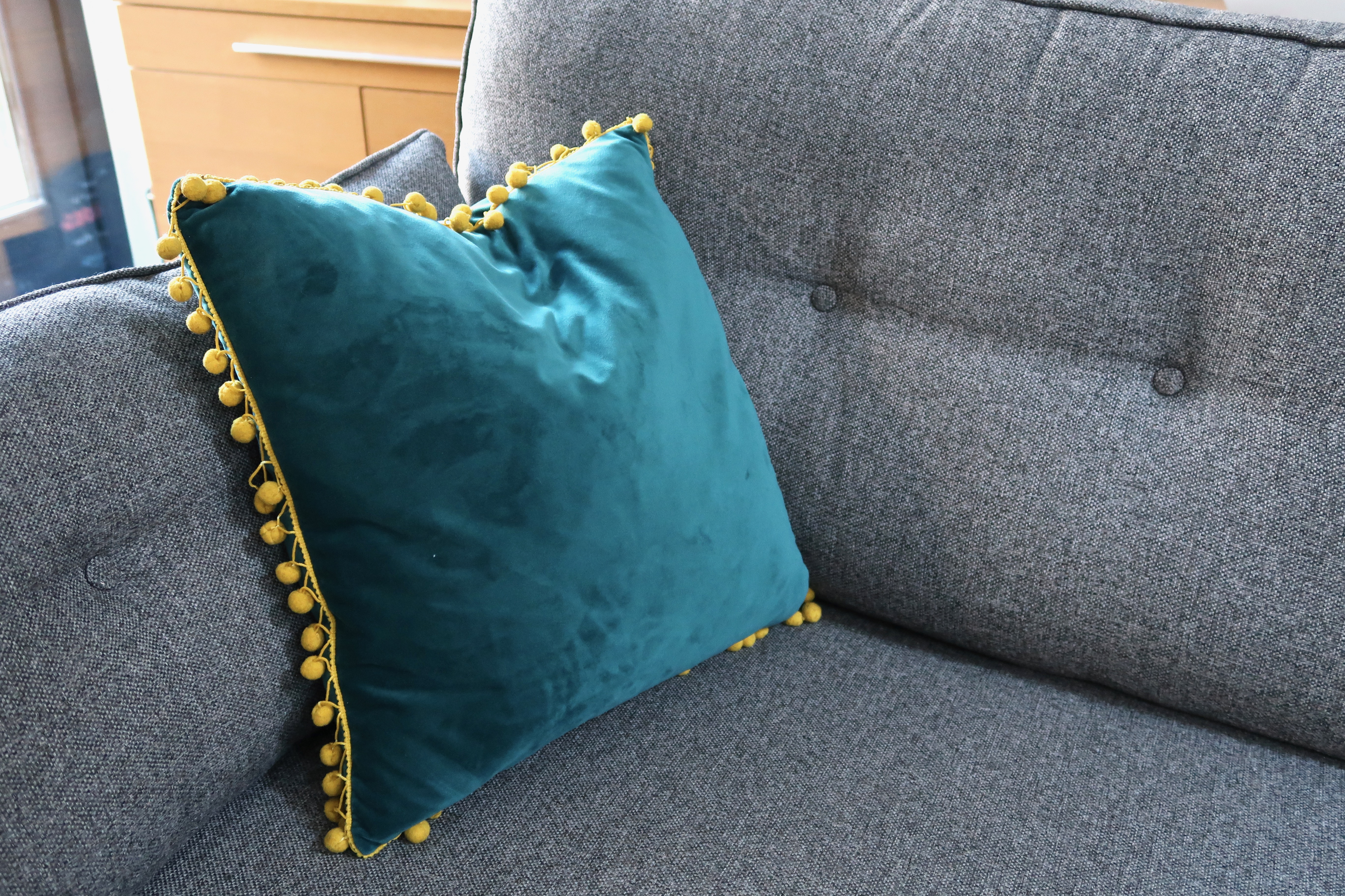French Connection Zinc sofa teal velvet cushion
